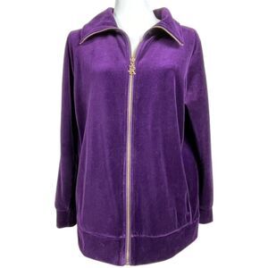 Lauren Ralph Lauren Purple Velour Zip Track Jacket Size 1X LRL Velvet EUC